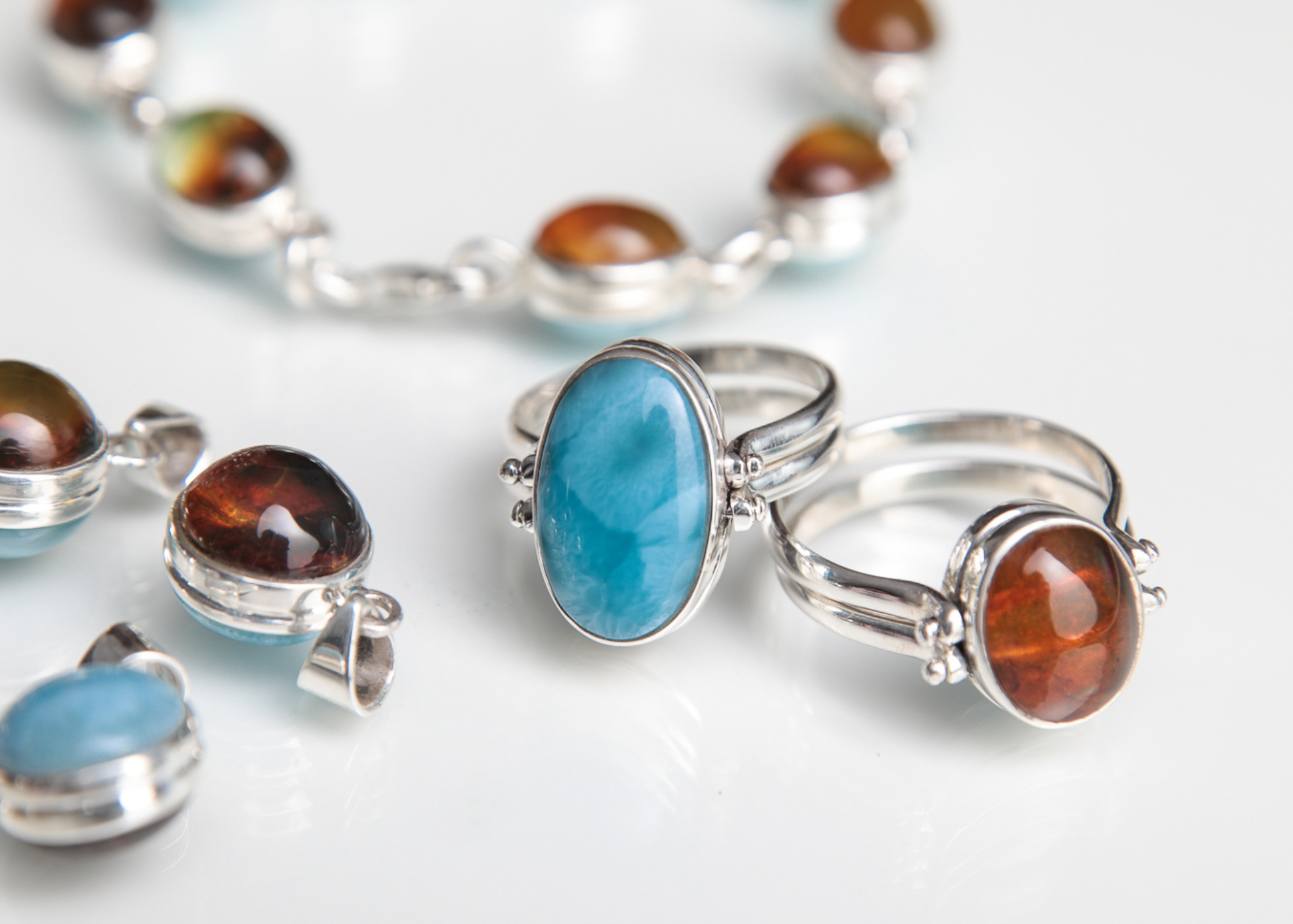 Beautiful and chic is the combination of Amber and Larimar. Find them all at The Larimar Shop