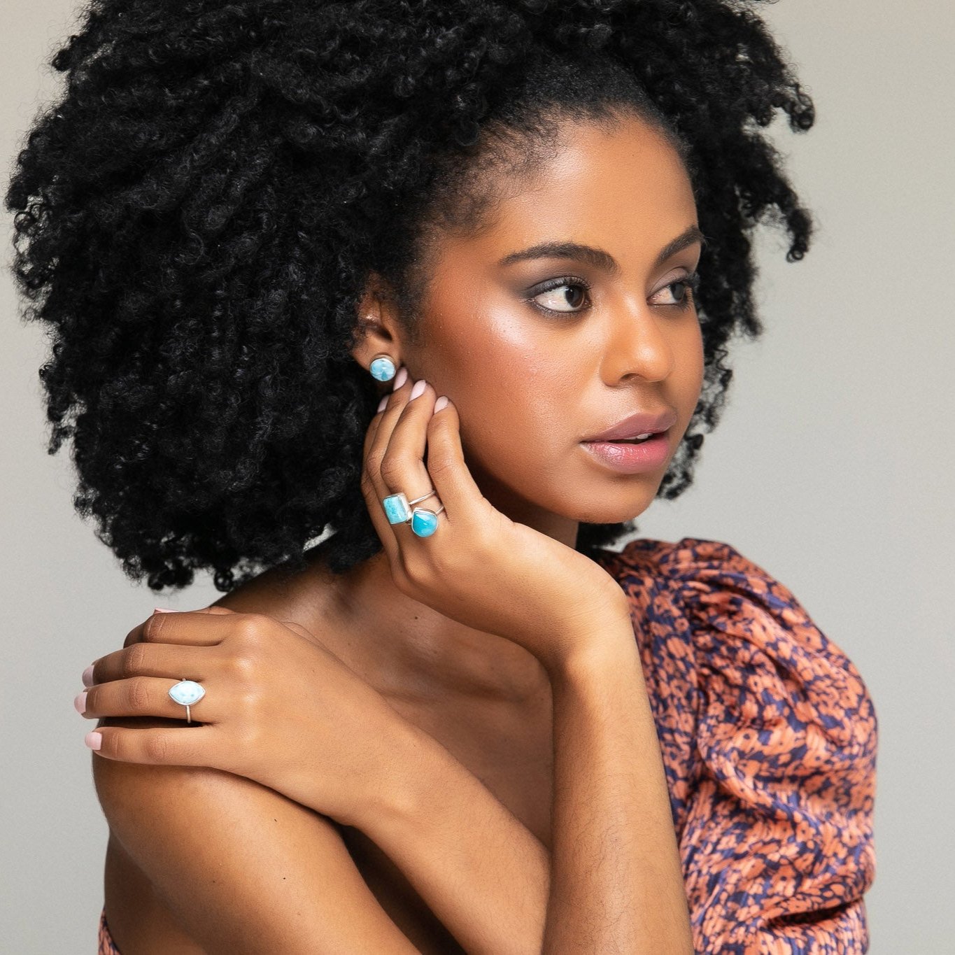 Larimar Stone Ring Trio Talise