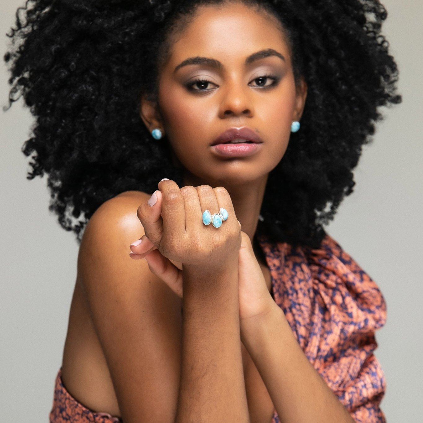 Larimar Stone Ring Trio Talia