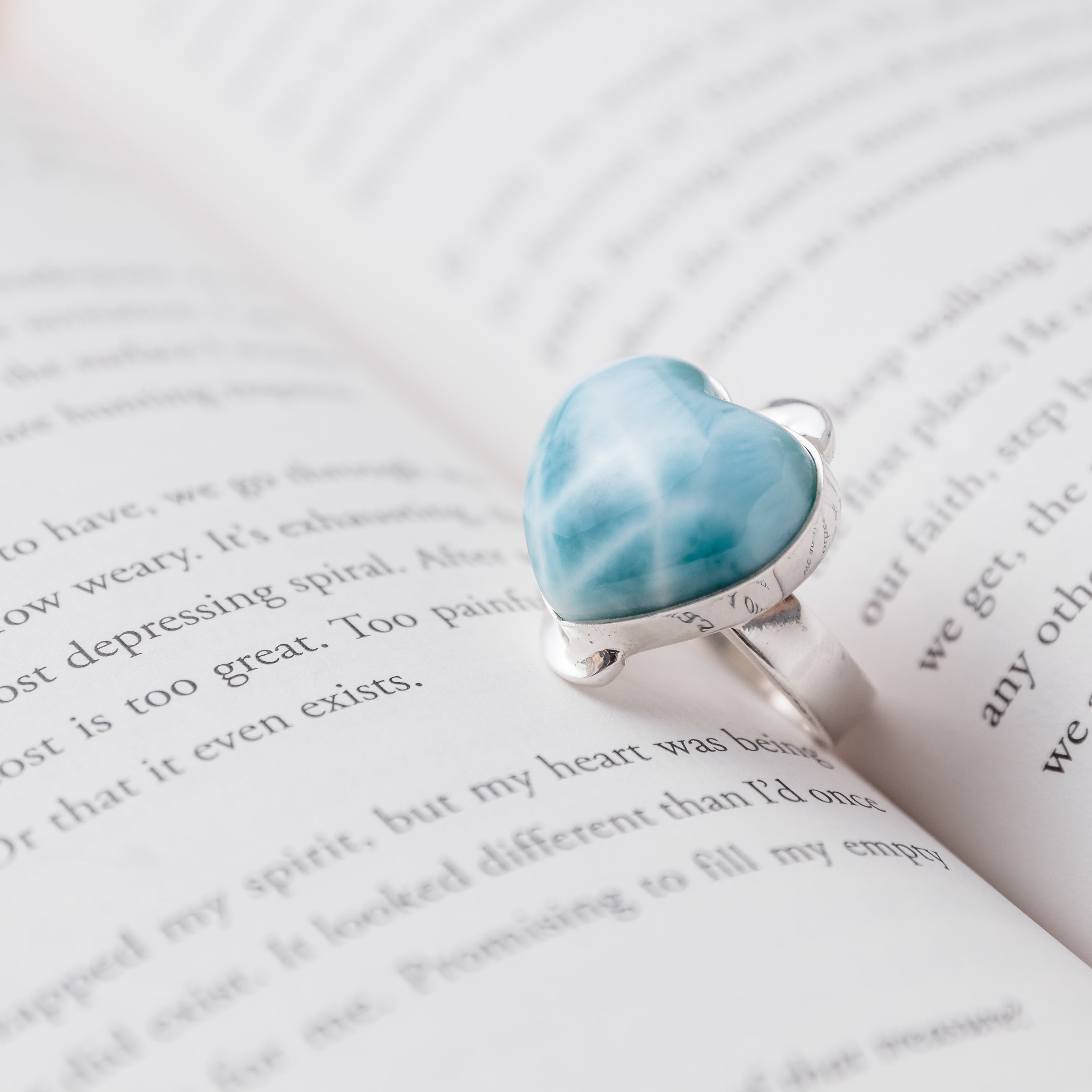 Larimar & Silver heart shaped ring made in Puntacana