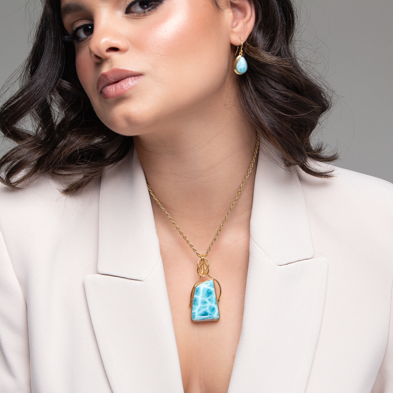 Larimar Gold Vermeil Zinnia Pendant