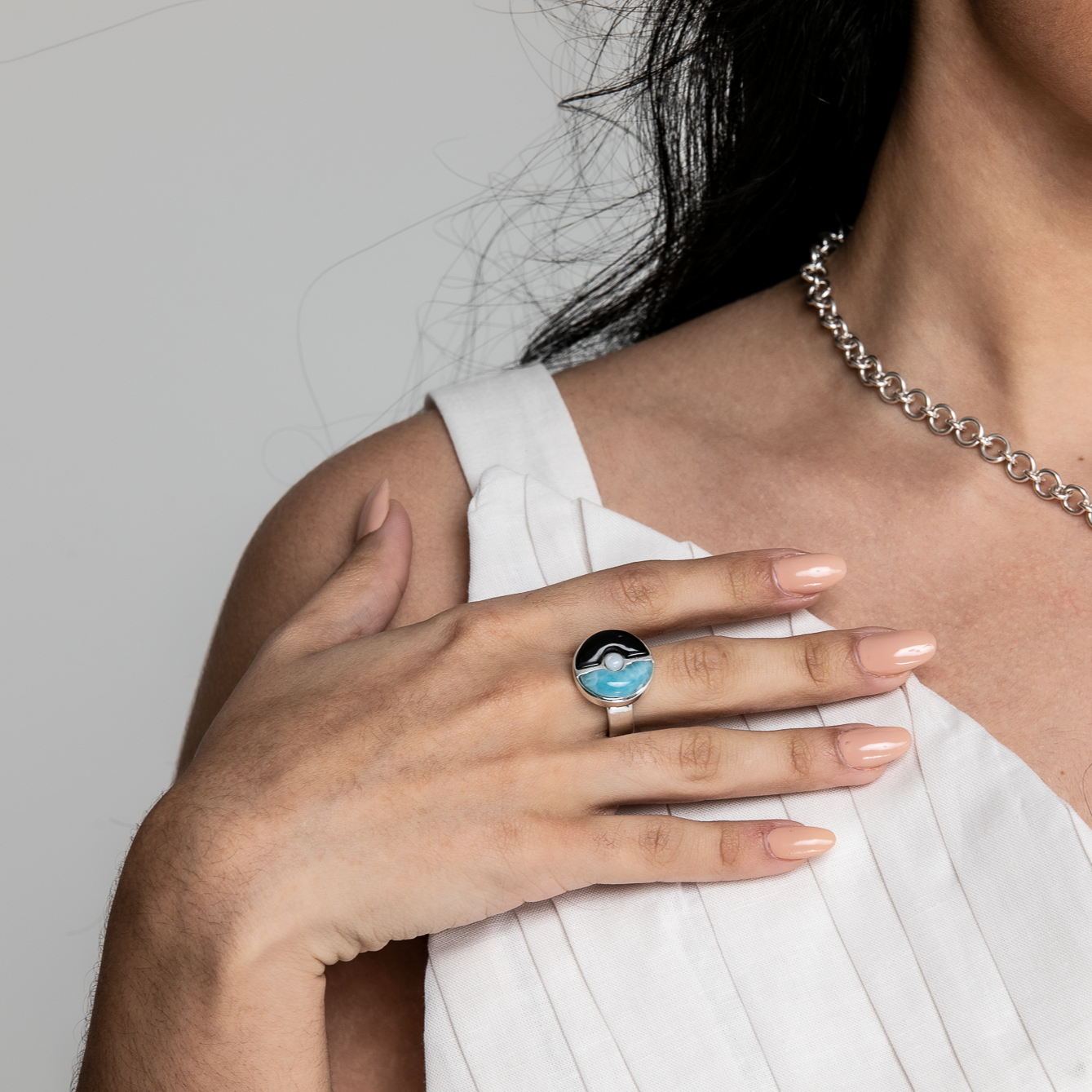 Cow Horn and Larimar Ring