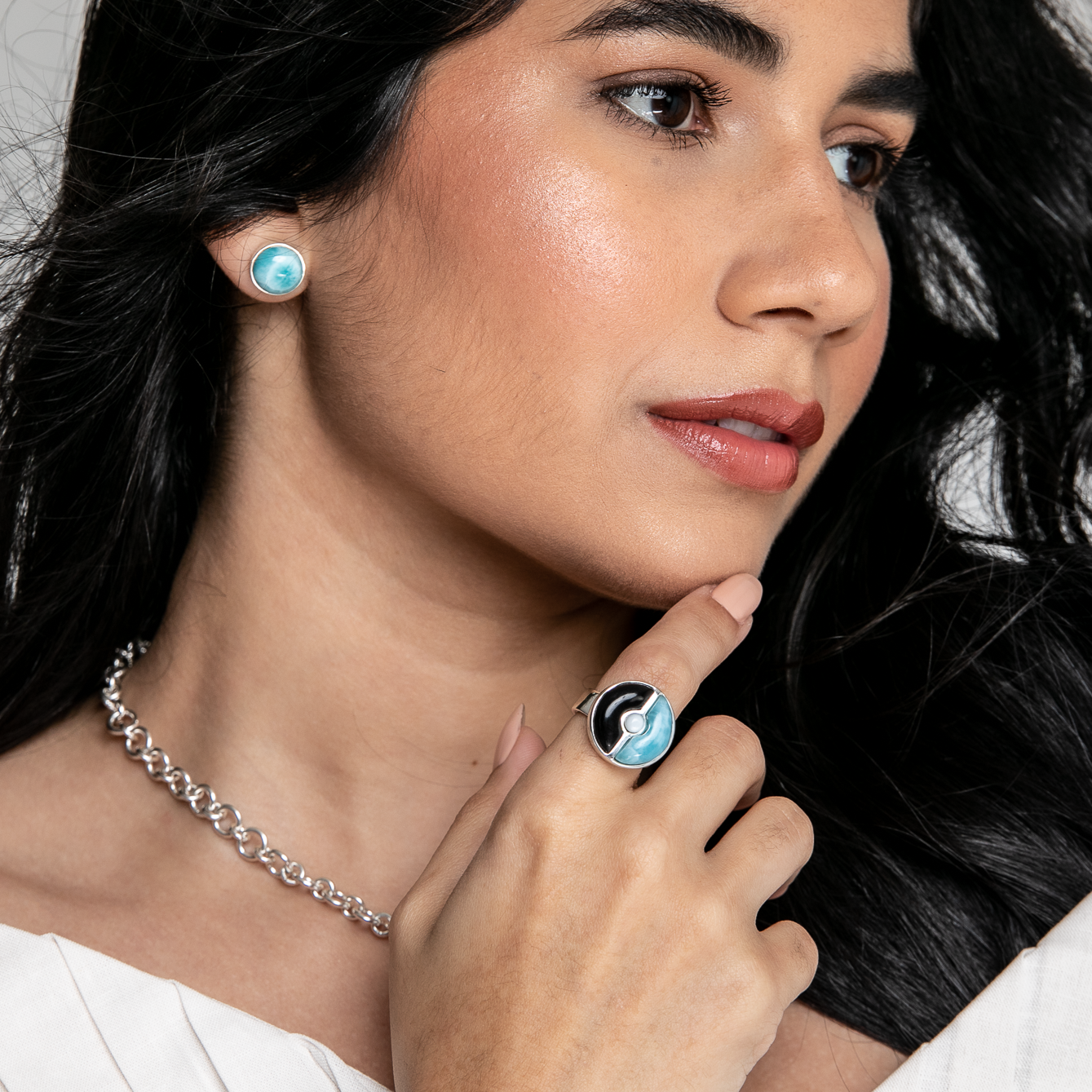 Cow Horn and Larimar Ring