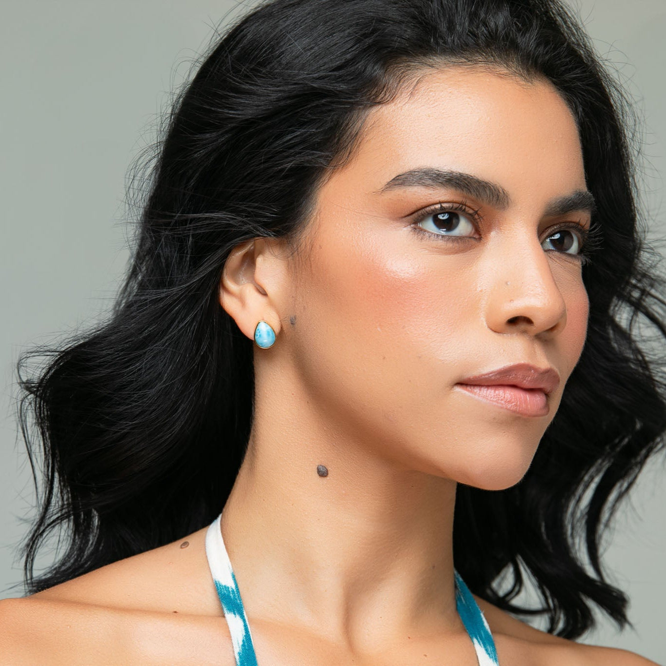 Larimar Pear Shape Studs