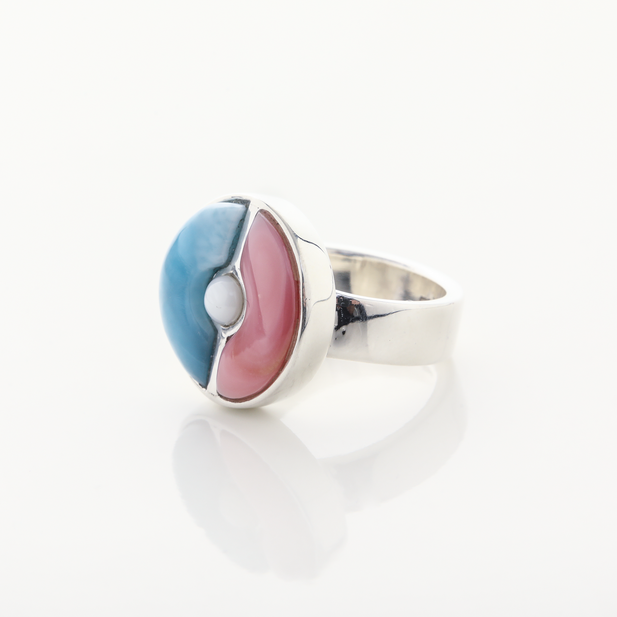 Larimar and Pink Conch Ring