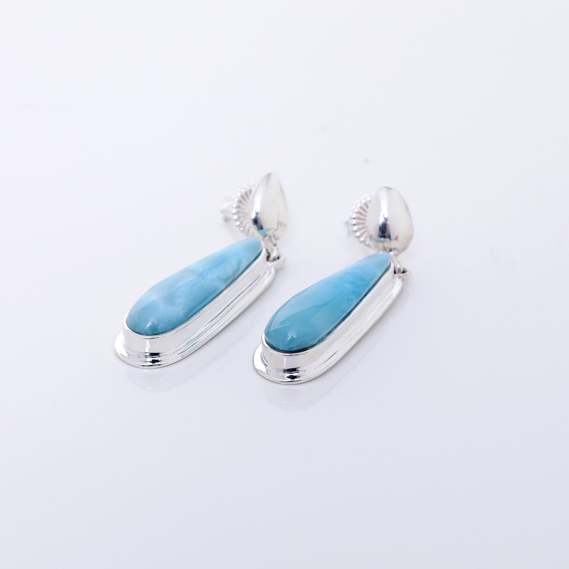 Drop Larimar and silver earrings for women
