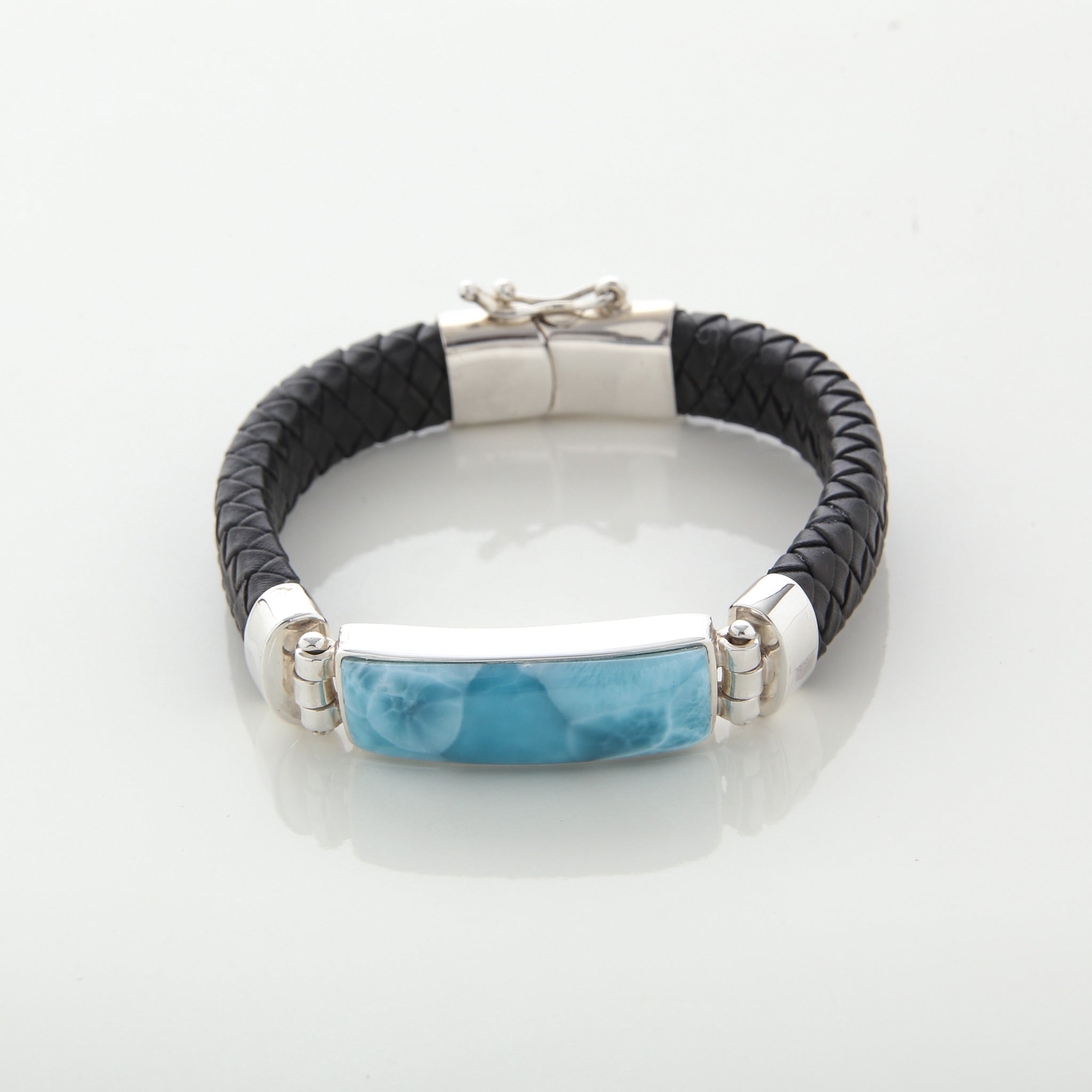 Dominican Larimar leather bracelet for men