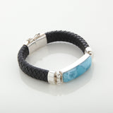 Dominican Larimar leather bracelet for men