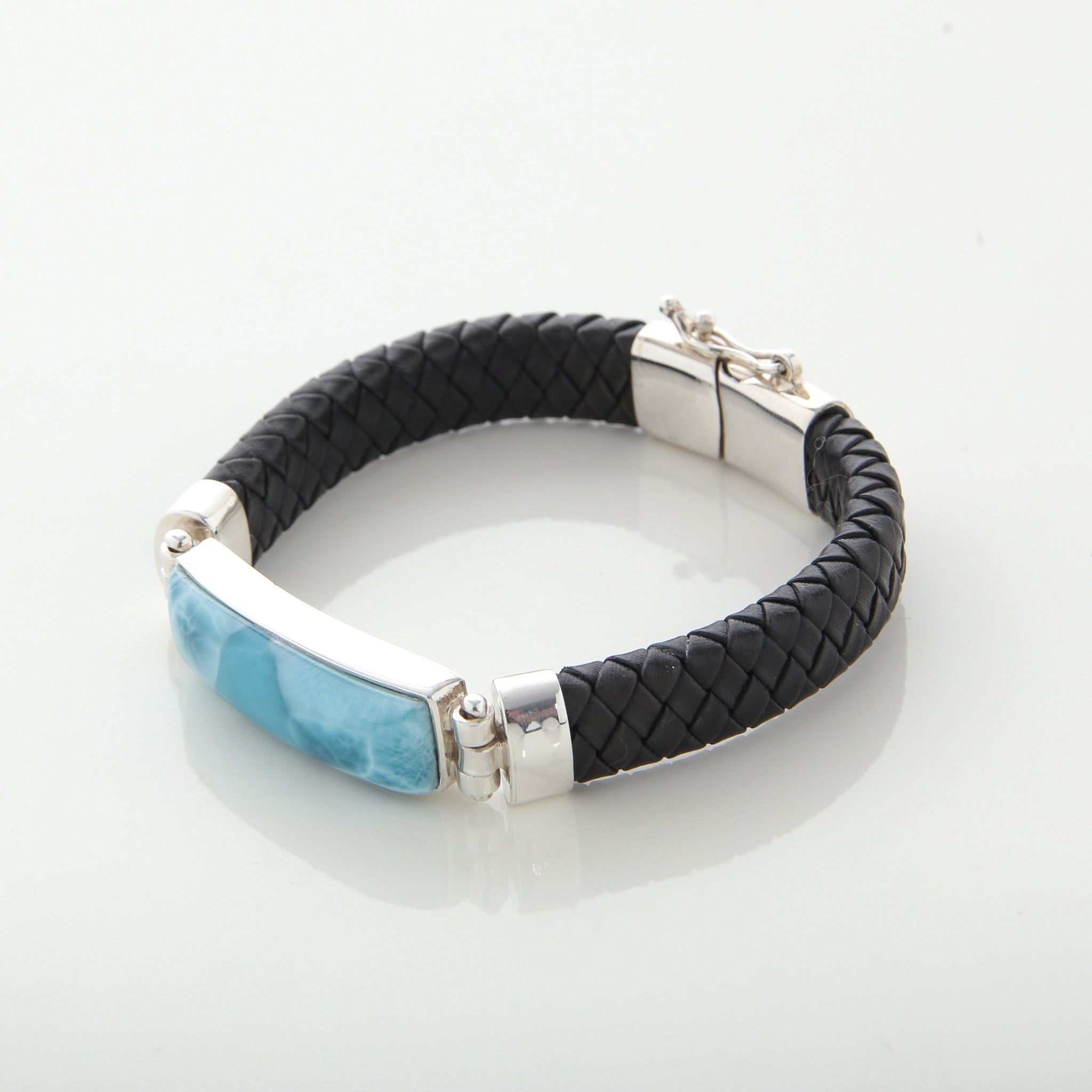 Dominican Larimar leather bracelet for men