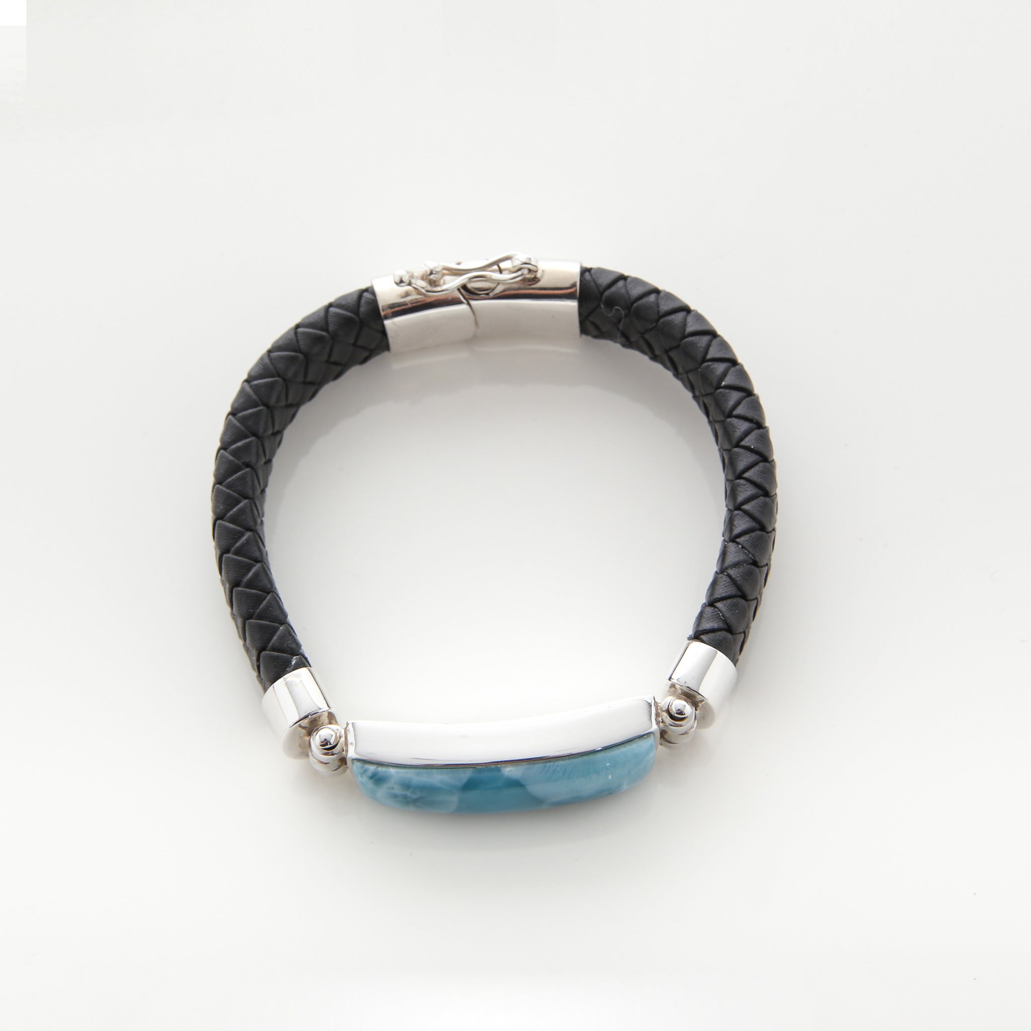 Dominican Larimar leather bracelet for men