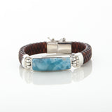 Larimar stone Brown Leather Bracelet for men