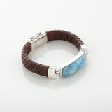 Larimar stone Brown Leather Bracelet for men