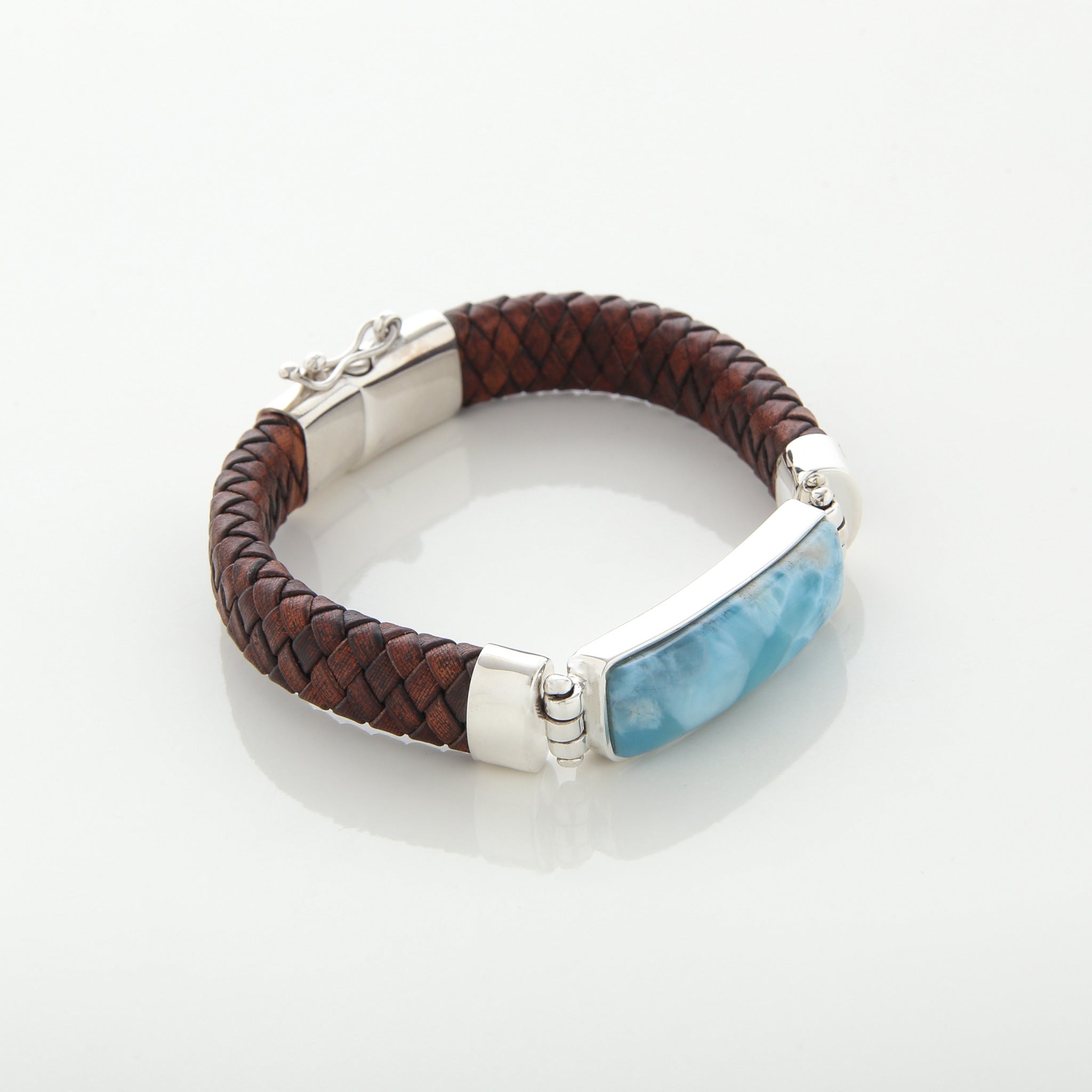 Larimar stone Brown Leather Bracelet for men