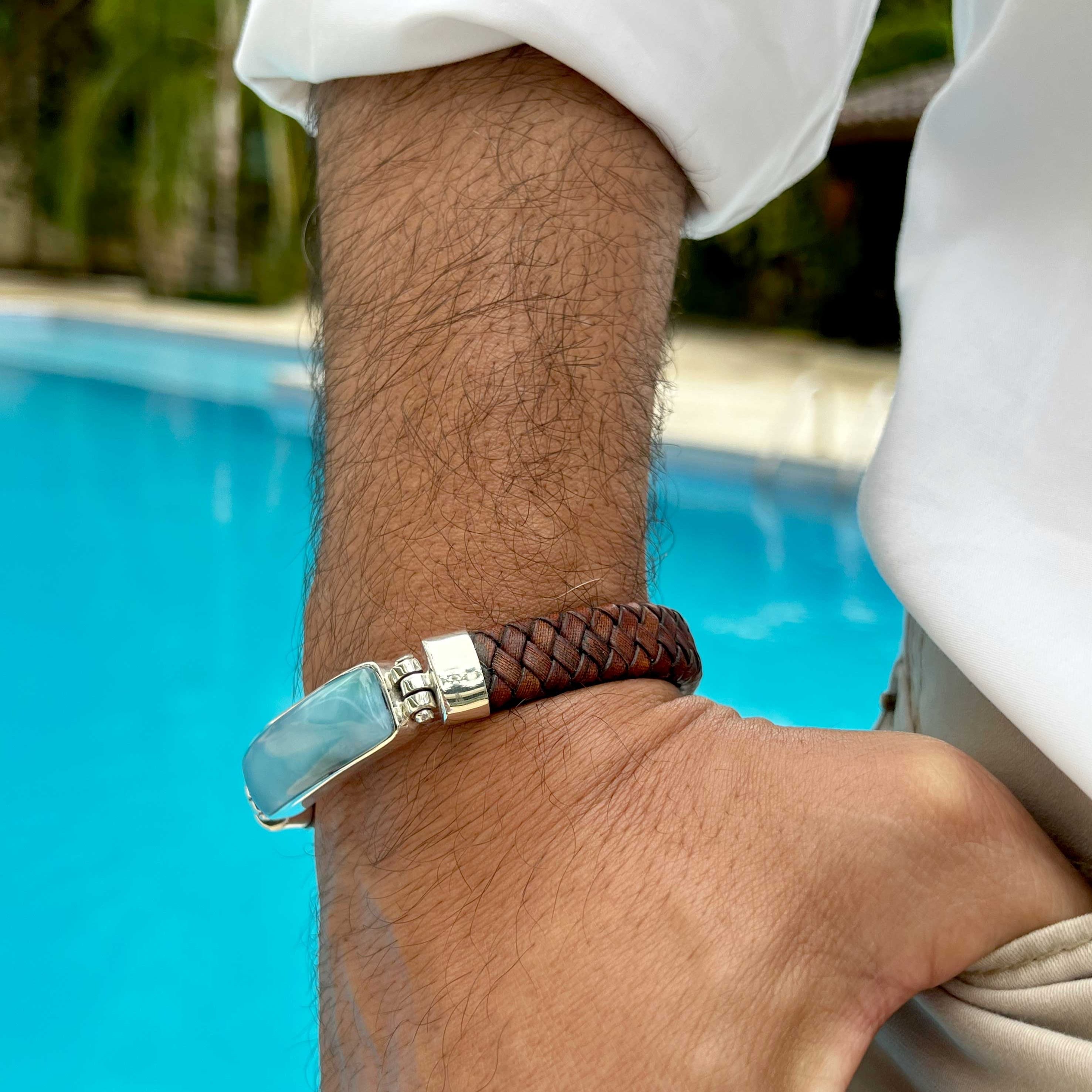 Larimar leather bracelet Omer in rich brown