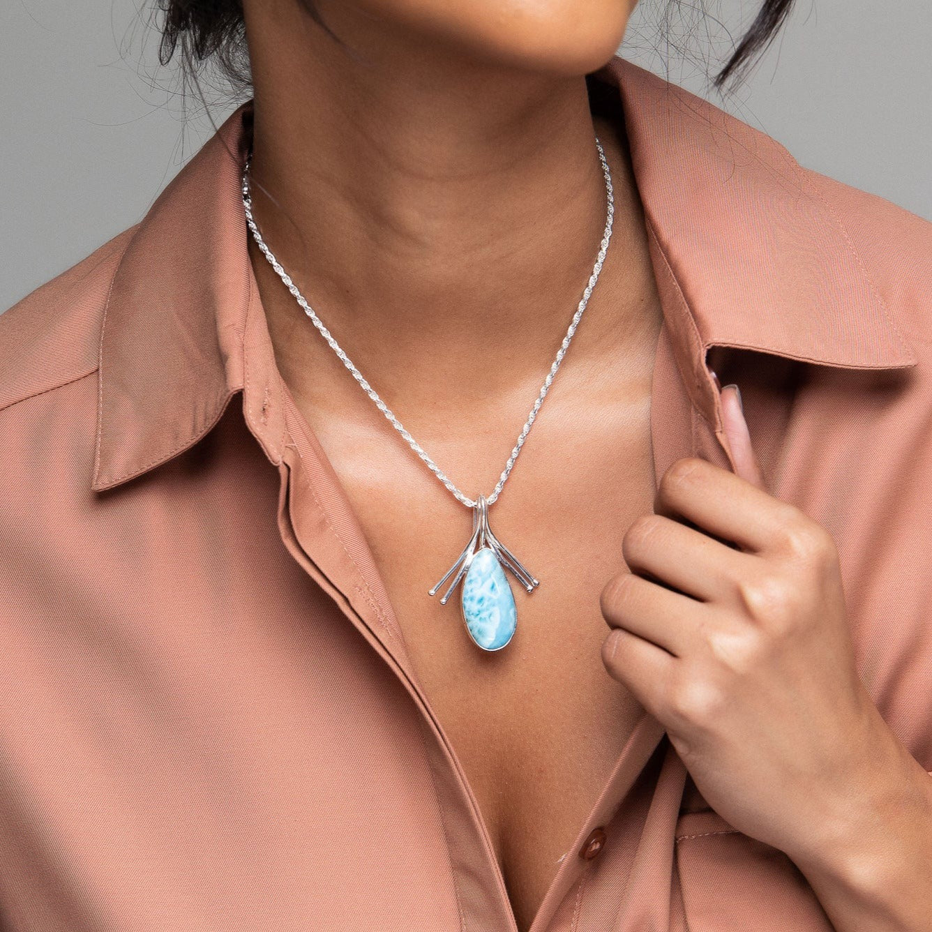 Dominican Larimar Pendant  Necklace Jimena