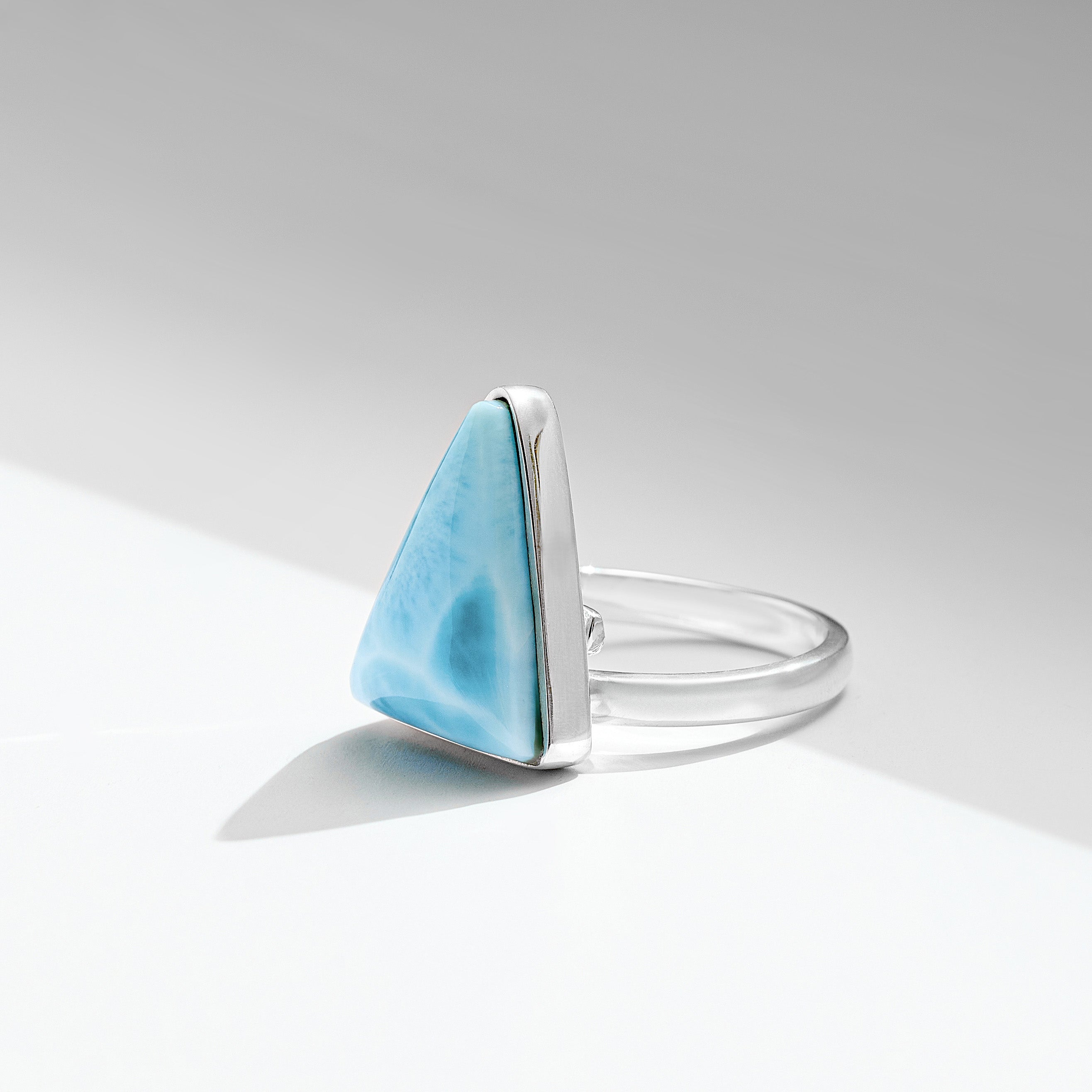 Triangle shape Larimar ring for men