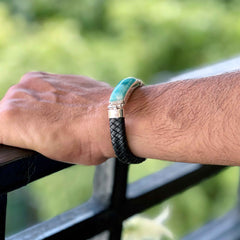 Dominican Larimar leather bracelet for men