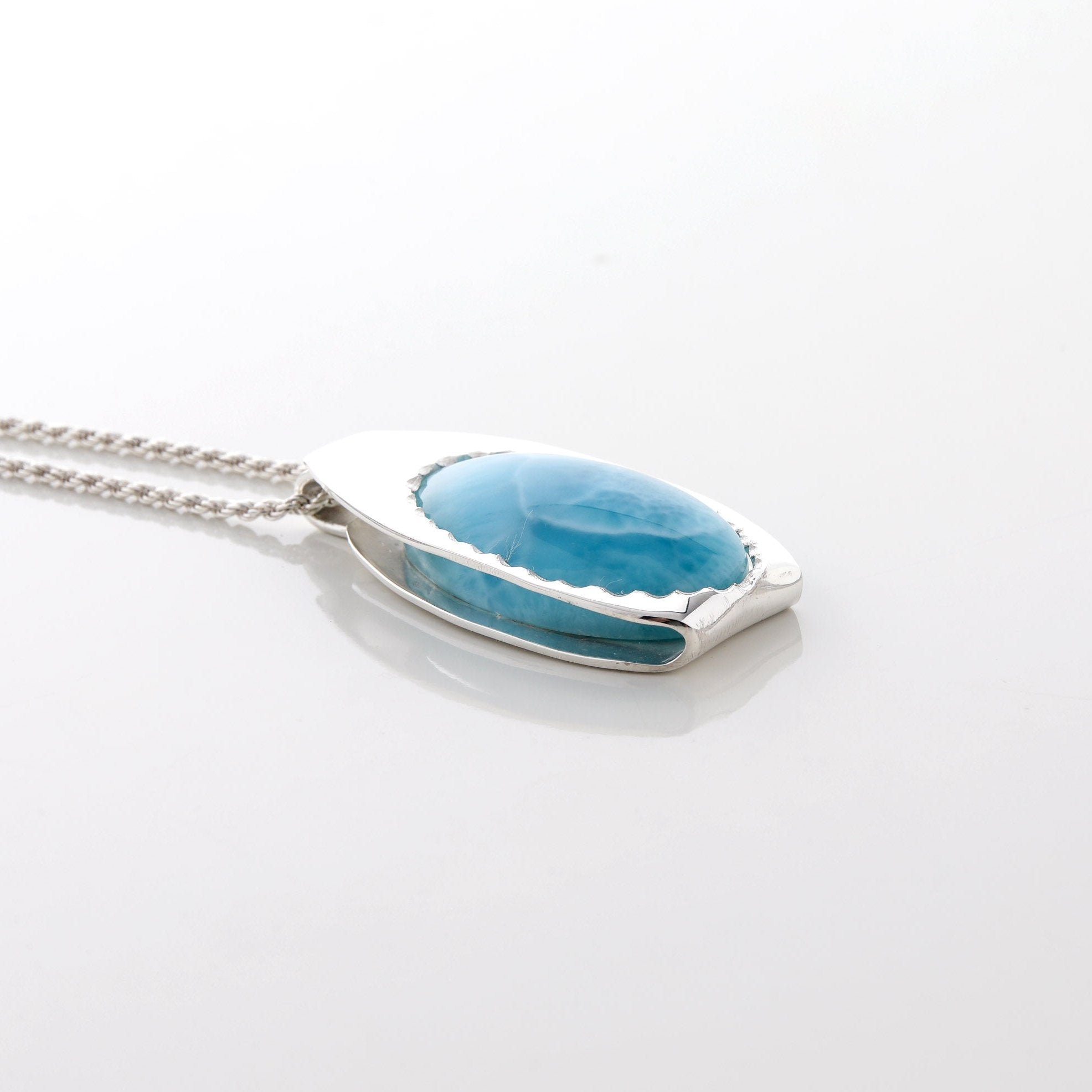 Sterling Silver Blue Green Larimar Gemstone Pendant 925 Rope Necklace on sale Italy