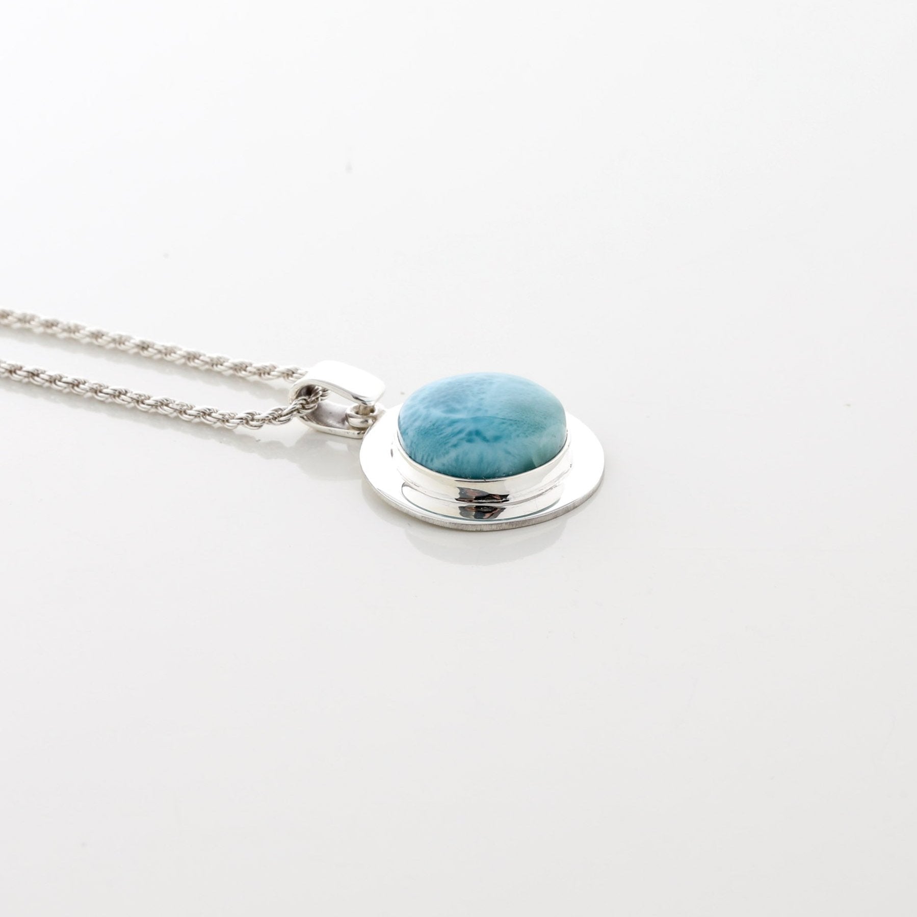 Sterling Silver Blue Green Larimar Gemstone Pendant 925 Rope Necklace on sale Italy