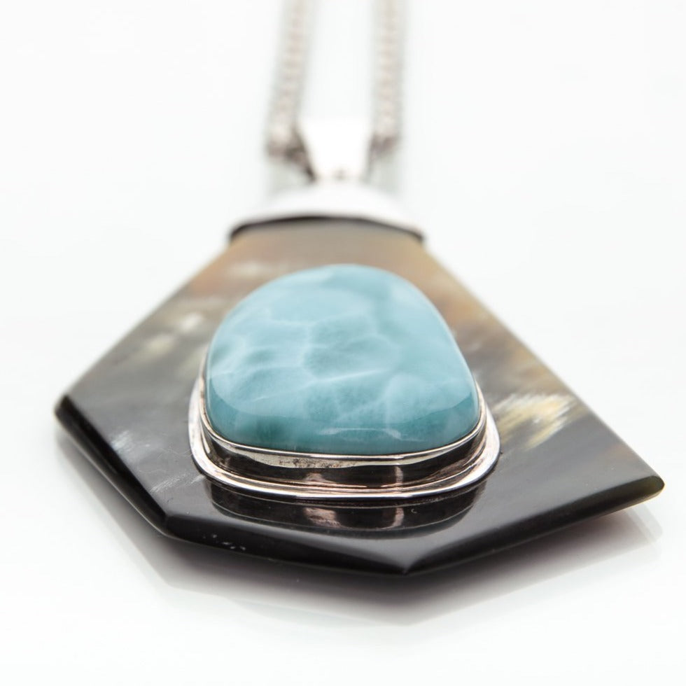 Larimar Cow Horn Pendant, Higuey
