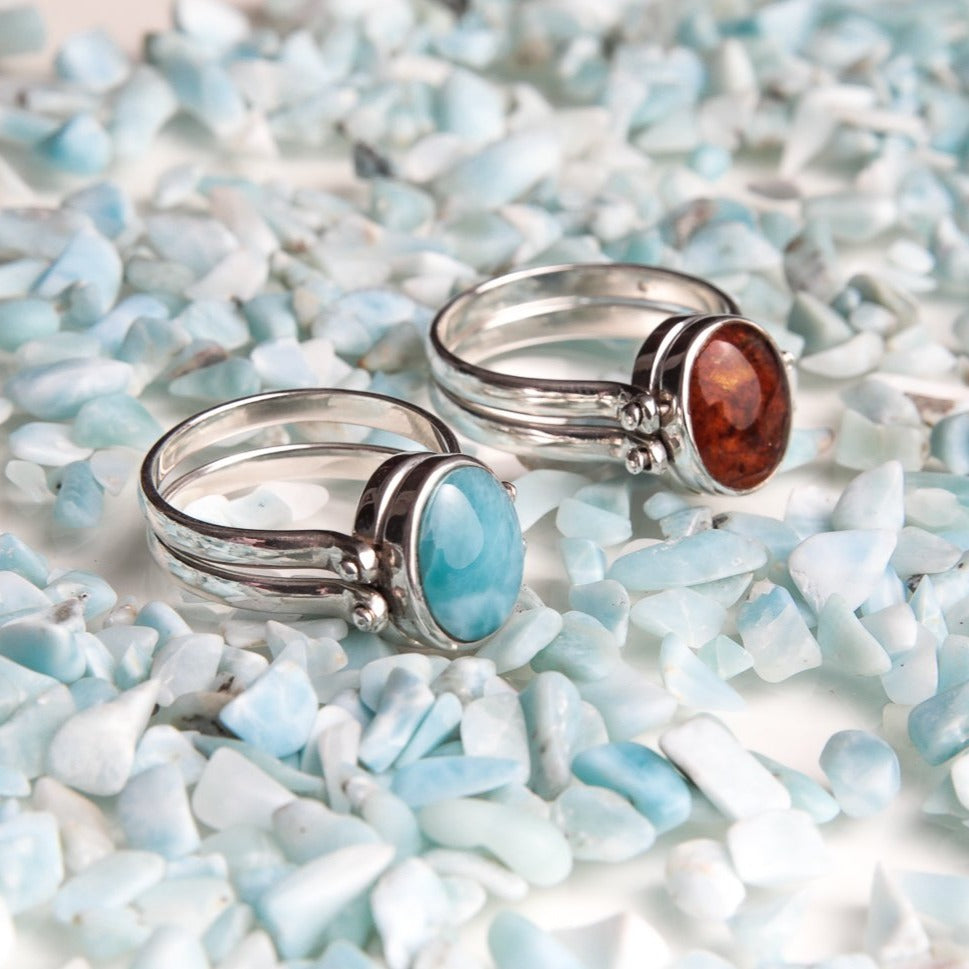 Larimar And Amber Reversible Ring