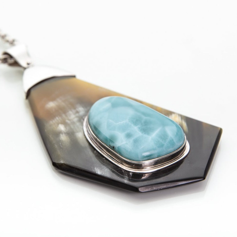Larimar Cow Horn Pendant, Higuey