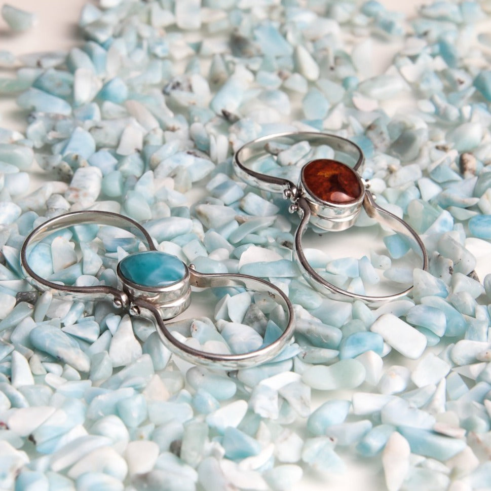 Larimar And Amber Reversible Ring