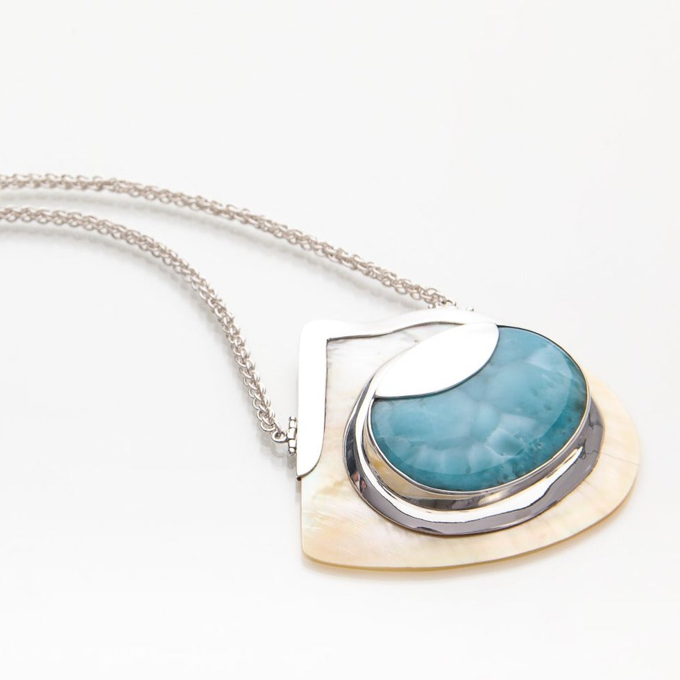 Larimar Seashell Pendant Necklace, Secret of the Sea