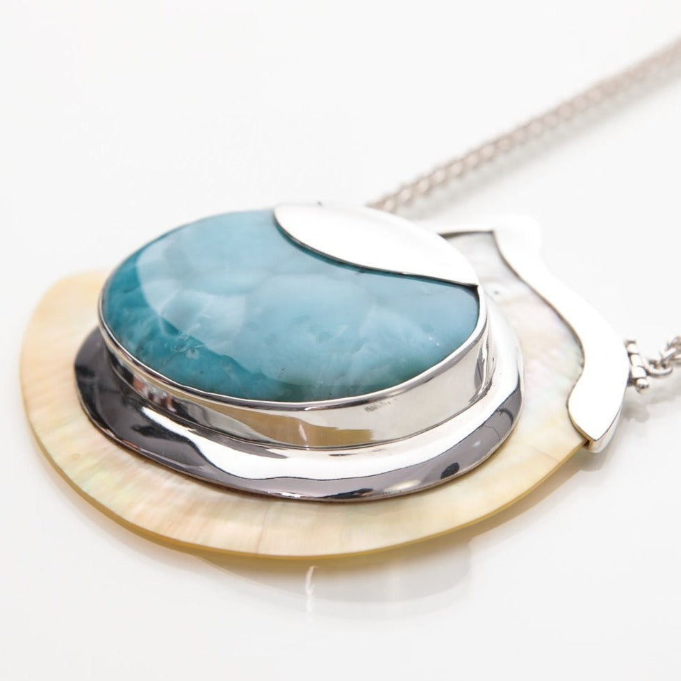Larimar Seashell Pendant Necklace, Secret of the Sea