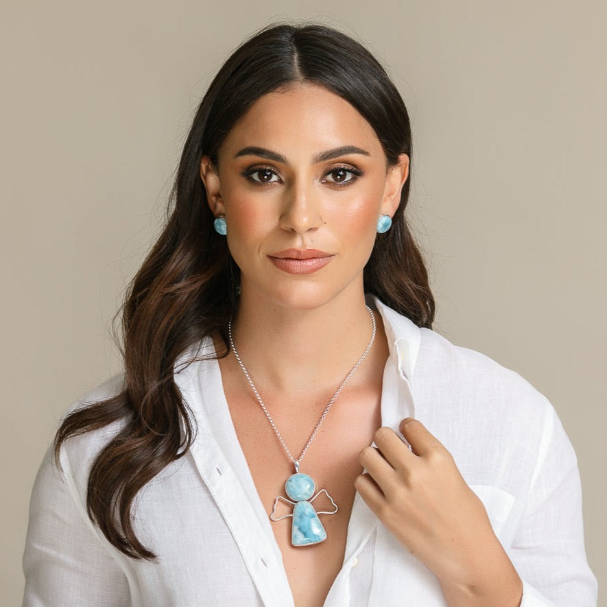 Round Larimar Large Studs