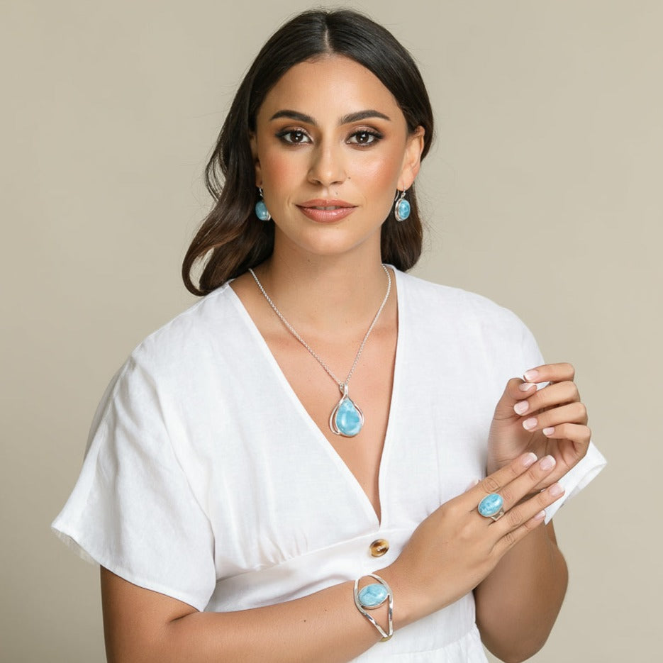 Drop Round Larimar Earrings