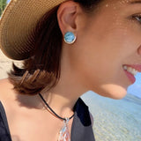Round Larimar Clip On Earrings, Maggie