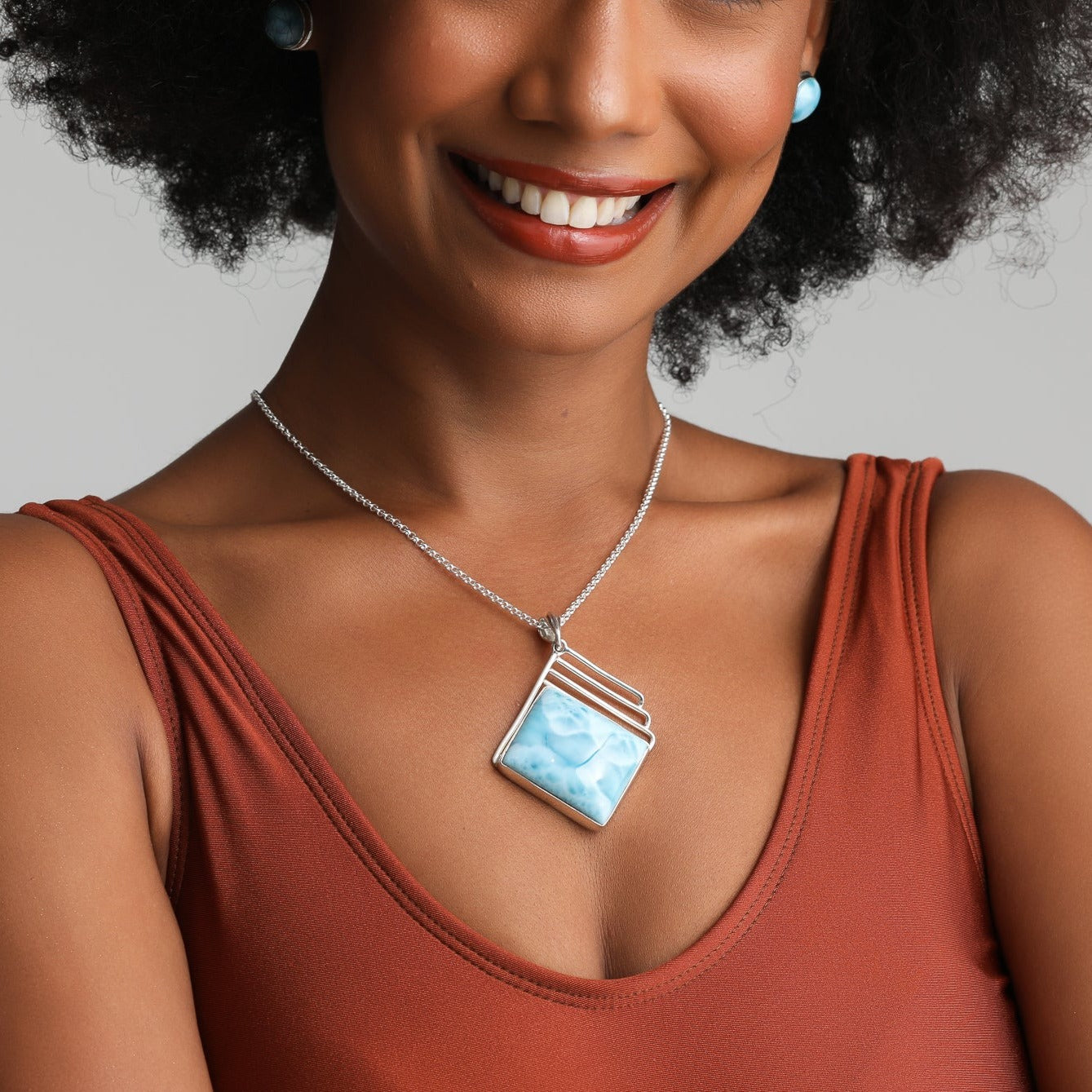 Square shape Larimar pendant