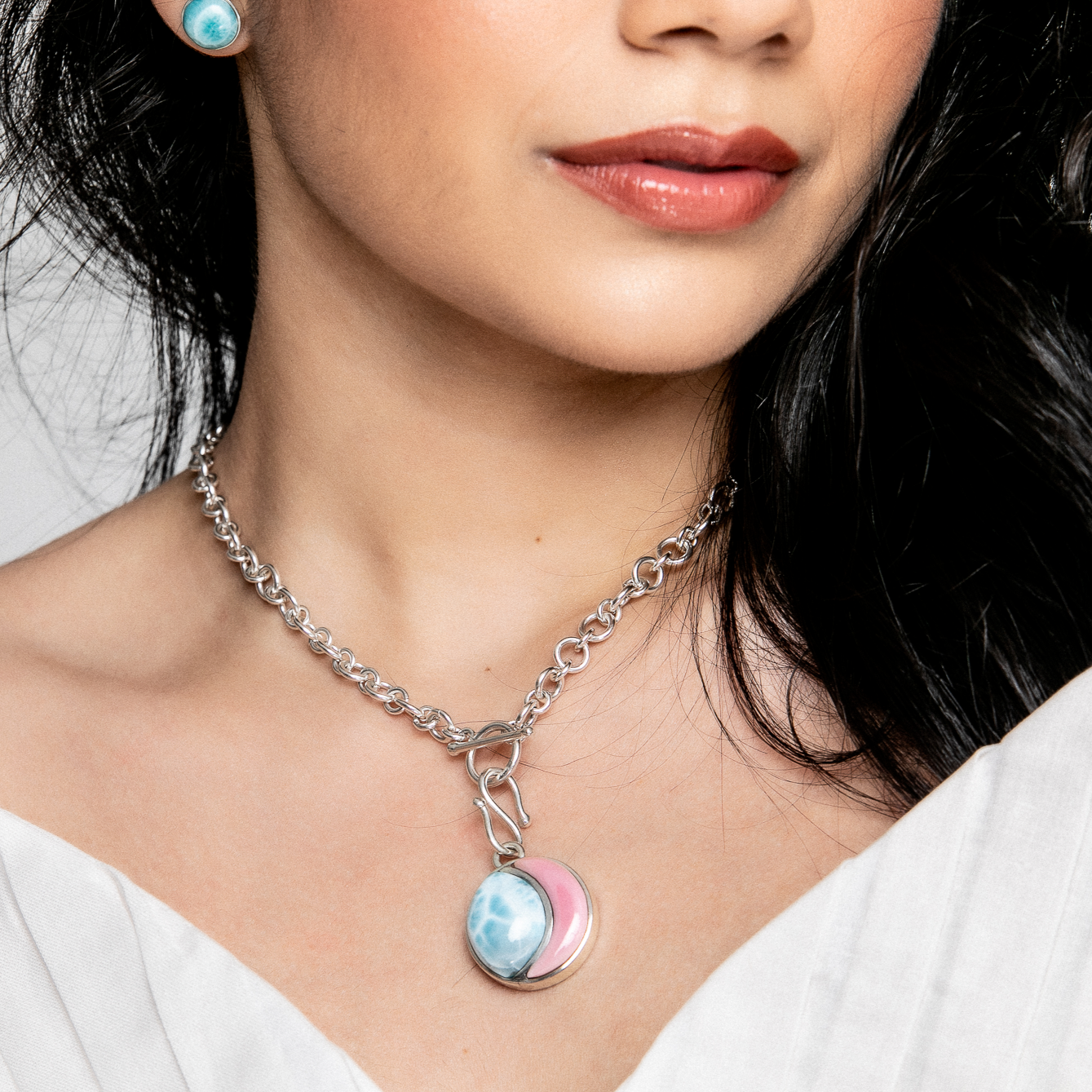 Pink Conch and Larimar Charm