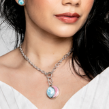 Pink Conch and Larimar Charm
