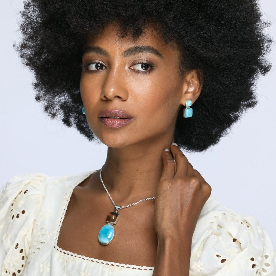 Larimar and Amber Pendant, Ivone