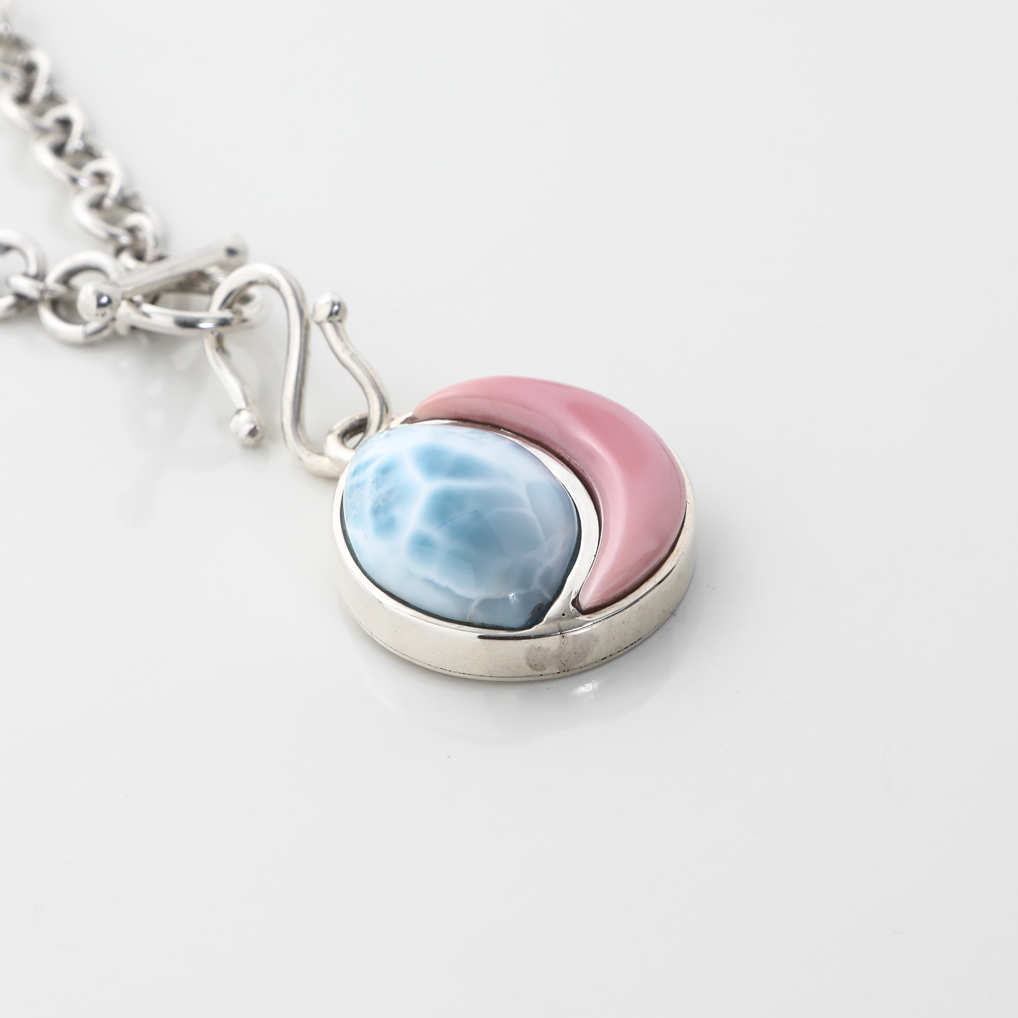 Pink Conch and Larimar Charm