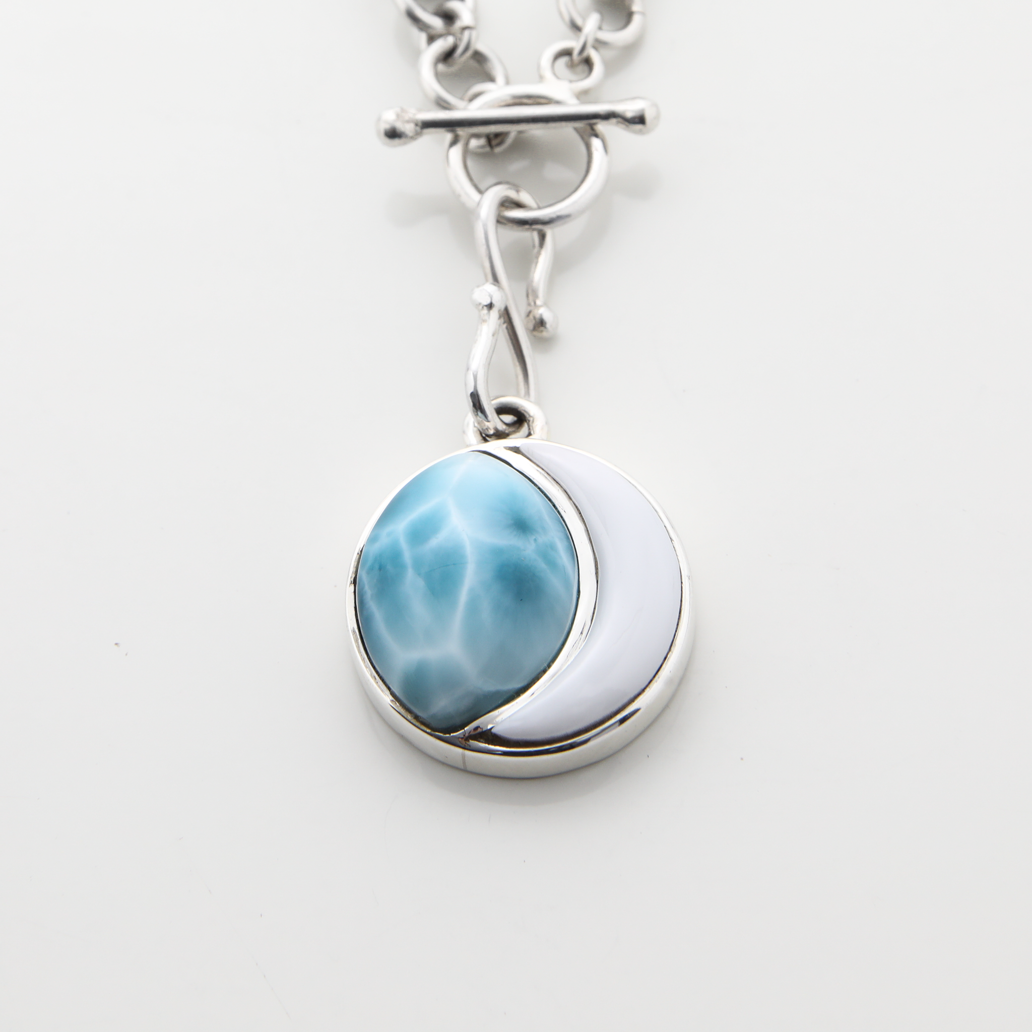 Moon Shaped Pearl and Larimar Charm