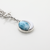Moon Shaped Pearl and Larimar Charm