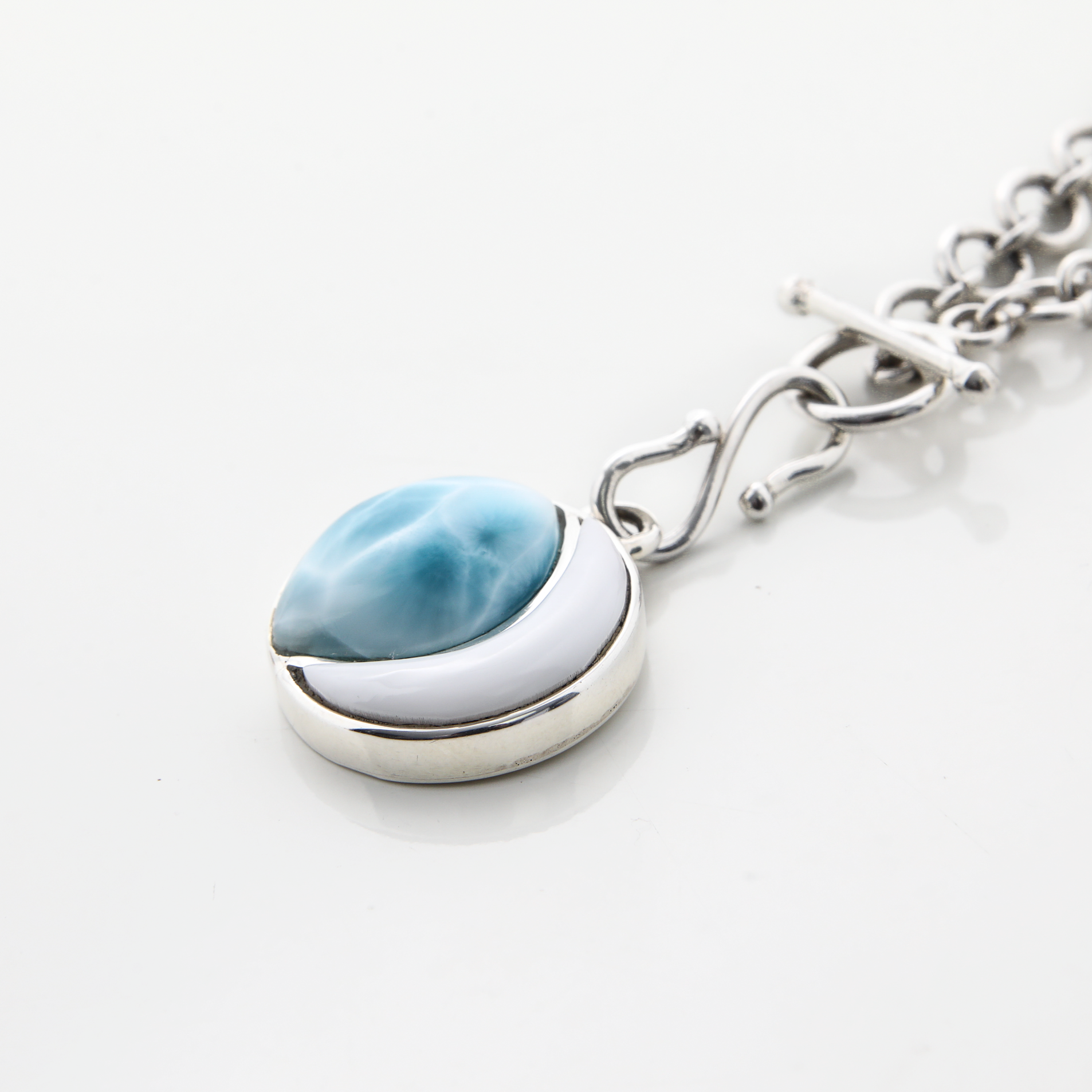 Moon Shaped Pearl and Larimar Charm