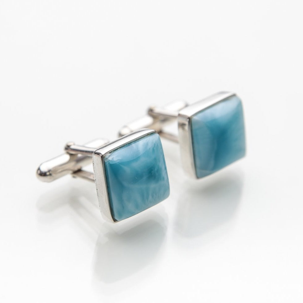 Blue Larimar Silver Cufflink, Men's jewelry 925 Sterling Silver Cufflink, Gemstone online Cufflink, Square Handmade Cufflink Gift For Him