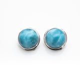 Round Larimar Clip On Earrings, Maggie