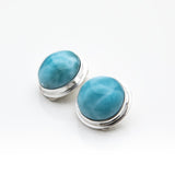 Round Larimar Clip On Earrings, Maggie
