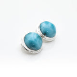 Round Larimar Clip On Earrings, Maggie