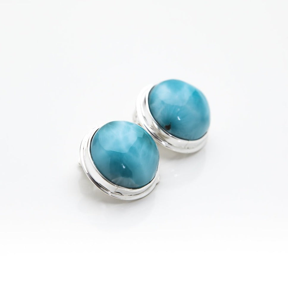 Round Larimar Clip On Earrings, Maggie