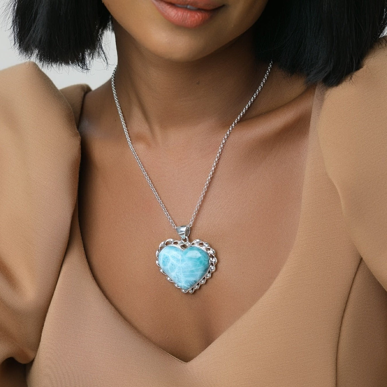 Larimar Heart Pendant, Olivia