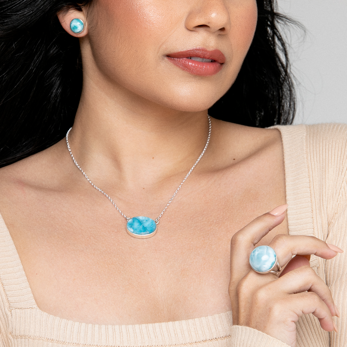 Oval Larimar Pendant Necklace