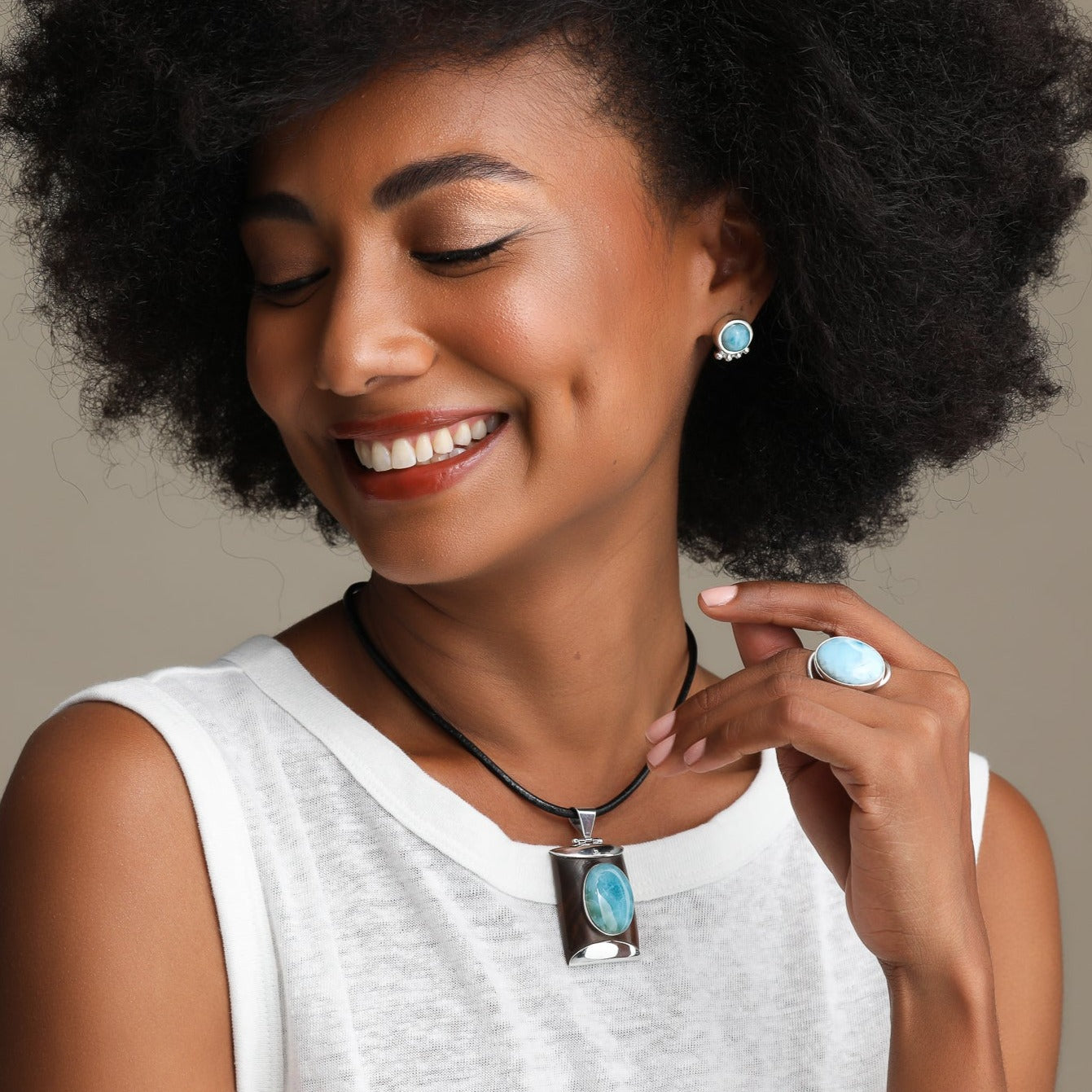 Round Studs  Larimar Earrings Marea