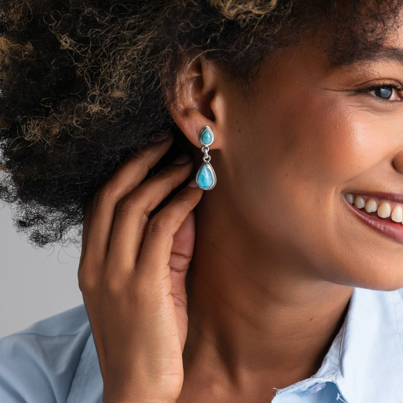 Dangle Larimar sterling silver earrings