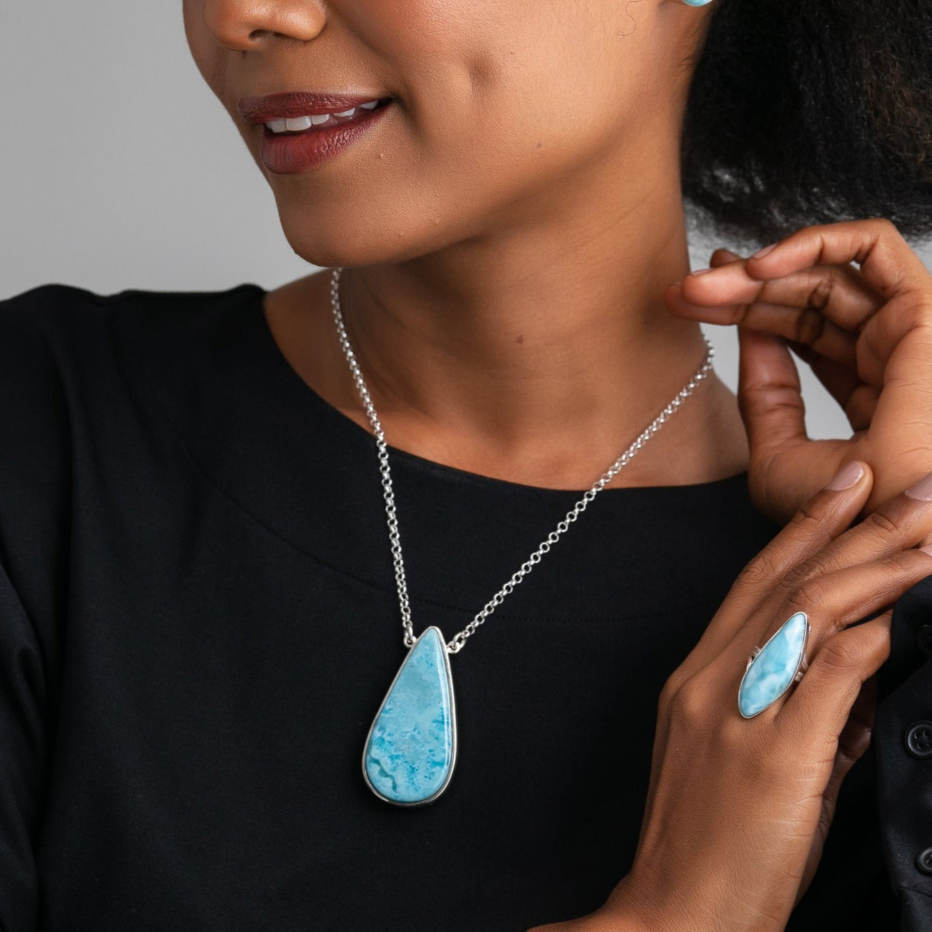Volcanic Blue Larimar Teardrop Necklace